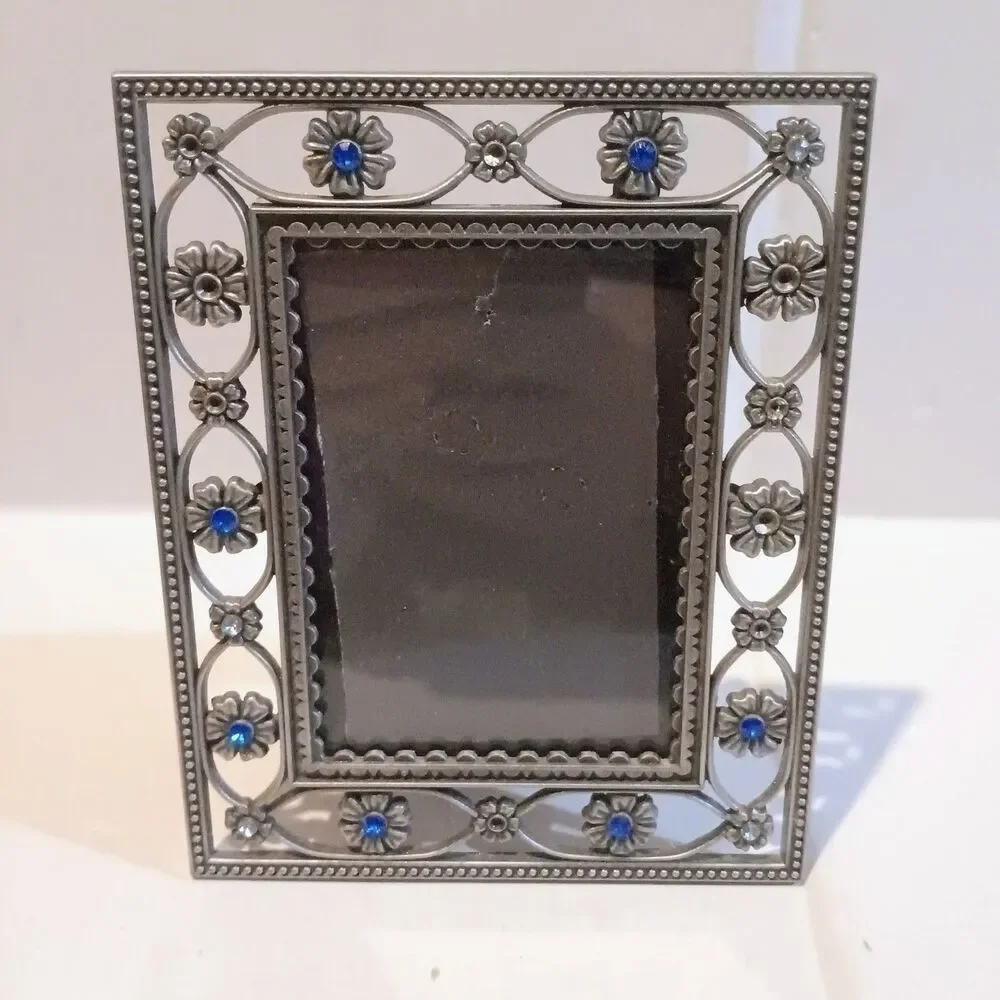 Heirloom Pewter Floral Photo Frame-Lot Of 2-Rhinestone Accents-Filigree-5